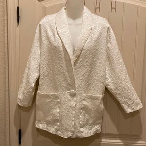 All That Jazz Sz 7 Blazer Jacket White 1 Button Closure Textured Floral Pattern